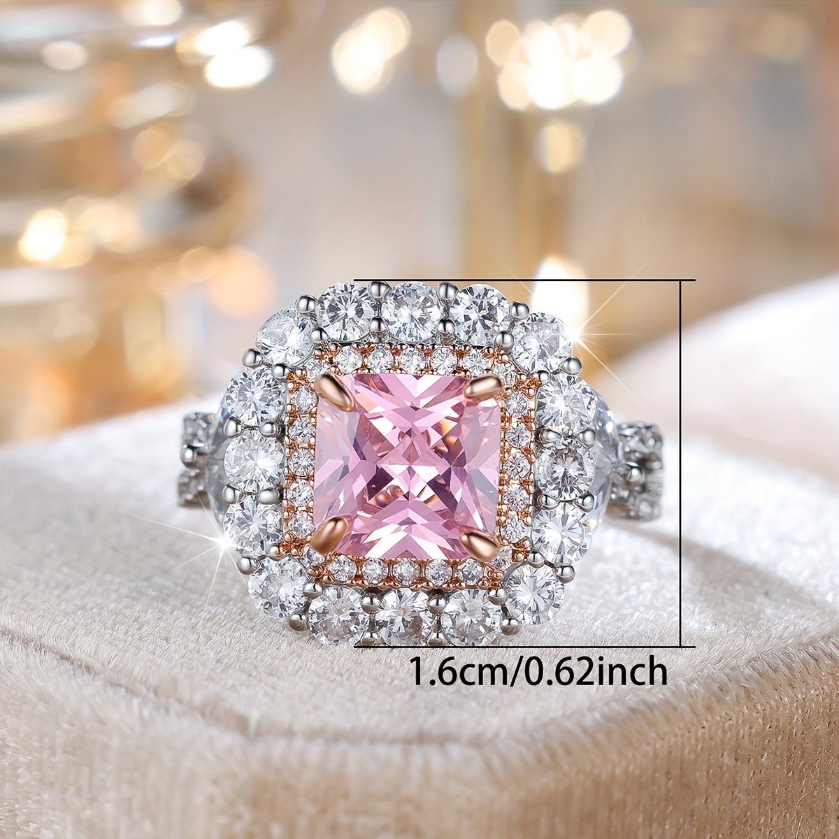 Women's Luxurious Pink Square Synthetic Zirconia Fashion Ring